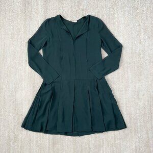 Tory Burch Silk Long Sleeve Pleated Midi Tennis Dress 4 Green